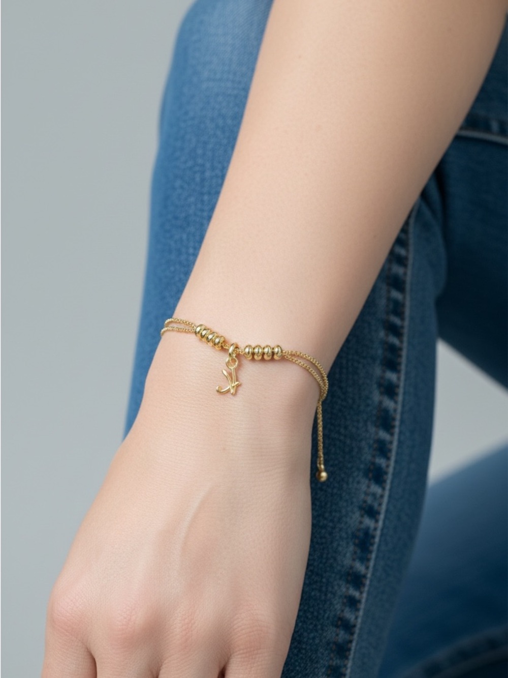 10/21 Gold Beaded Adjustable Bracelet with Bird Charm - Women Jewelry